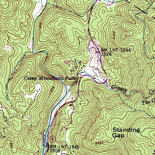 Topographic Map of Camp Minnehaha Falls, NC