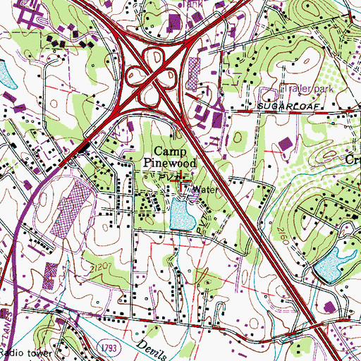 Topographic Map of Camp Pinewood, NC