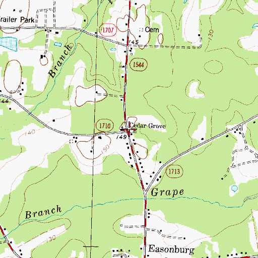 Topographic Map of Cedar Grove Church, NC