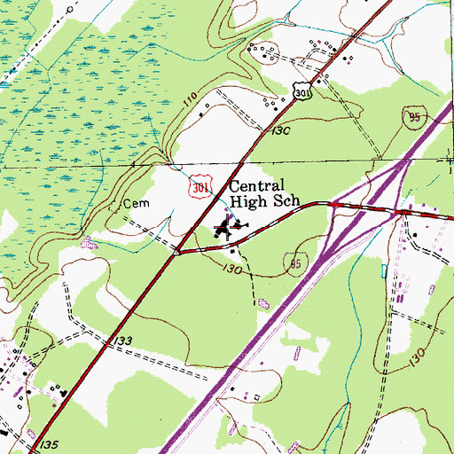 Topographic Map of Central High School, NC
