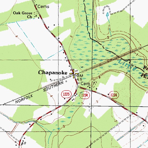 Topographic Map of Chapanoke, NC