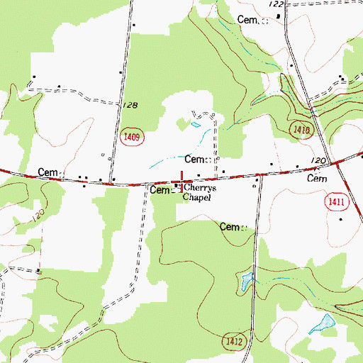 Topographic Map of Cherrys Chapel, NC