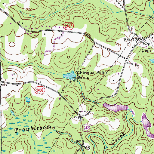 Topographic Map of Chinqua-Penn Camp, NC