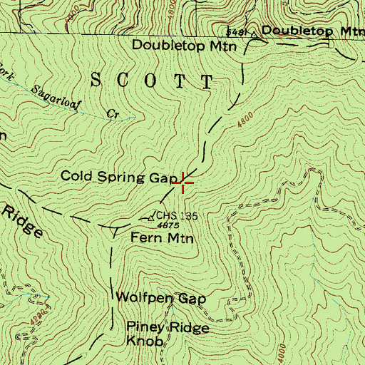 Topographic Map of Cold Spring Gap, NC