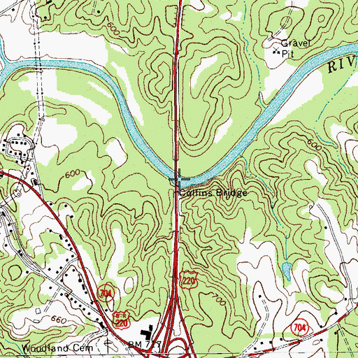 Topographic Map of Collins Bridge, NC