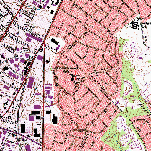 Topographic Map of Collinswood Elementary School, NC