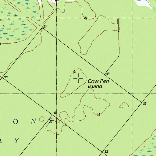 Topographic Map of Cow Pen Island, NC