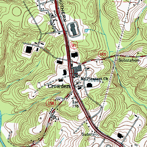 Topographic Map of Crowders, NC