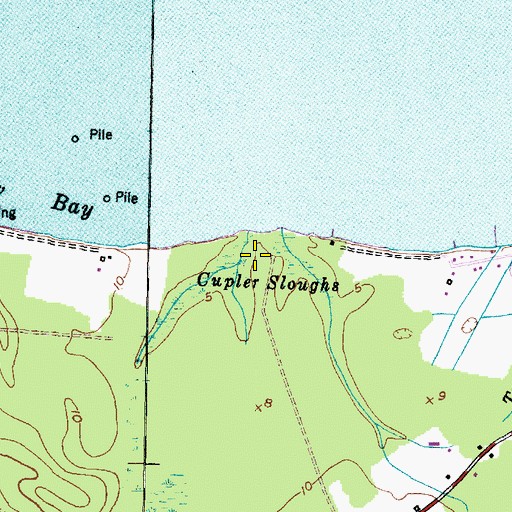 Topographic Map of Cupler Sloughs, NC