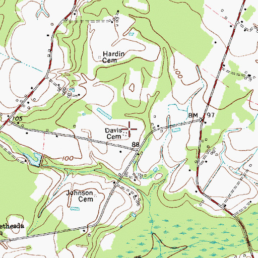 Topographic Map of Davis Cemetery, NC