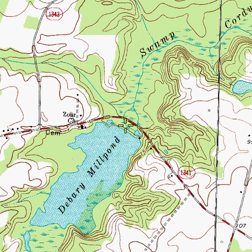 Topographic Map of Debary Millpond, NC