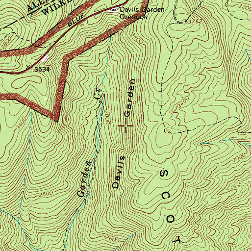 Topographic Map of Devils Garden, NC