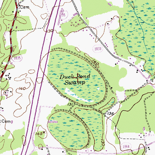 Topographic Map of Duck Pond Swamp, NC
