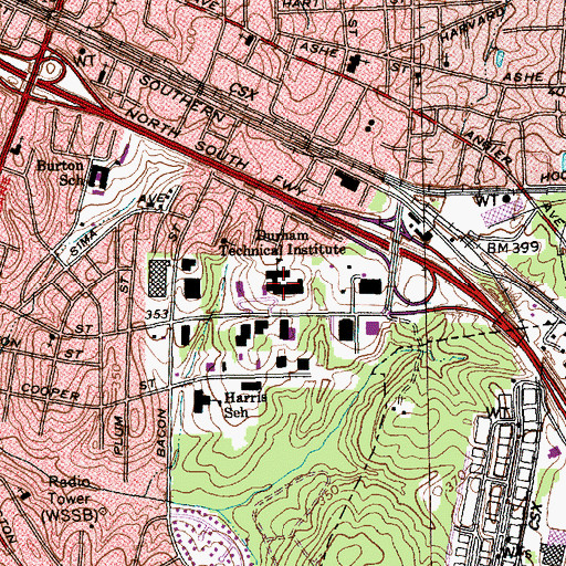 Topographic Map of Durham Technical Community College, NC