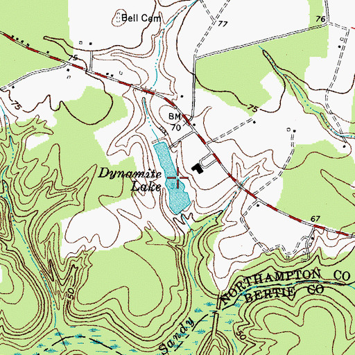 Topographic Map of Dynamite Lake, NC