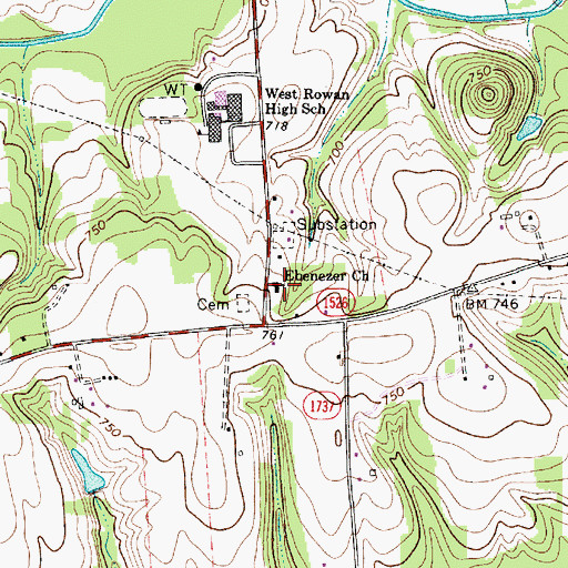 Topographic Map of Ebenezer Church, NC