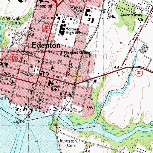 Topographic Map of Edenton Water Tower, NC