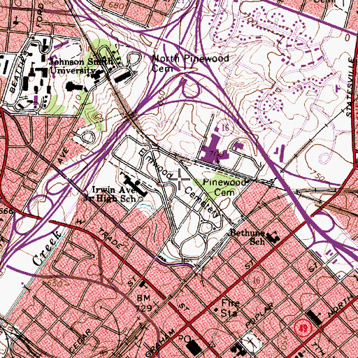 Topographic Map of Elmwood Cemetery, NC