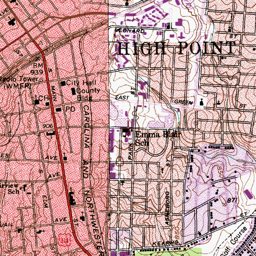 Topographic Map of Emma Blair Elementary School (historical), NC