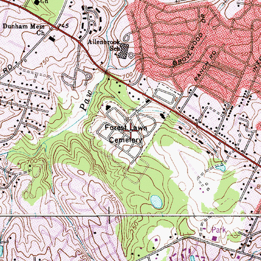 Topographic Map of Forest Lawn Cemetery, NC