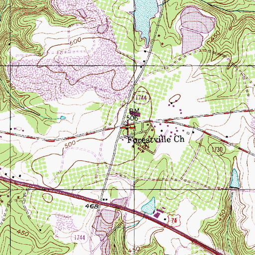 Topographic Map of Forestville Church, NC
