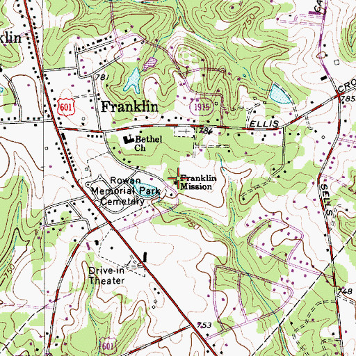 Topographic Map of Franklin Mission, NC