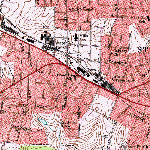 Topographic Map of Front Saint Church, NC