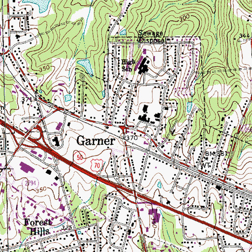 Topographic Map of Garner, NC