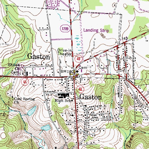 Topographic Map of Gaston, NC