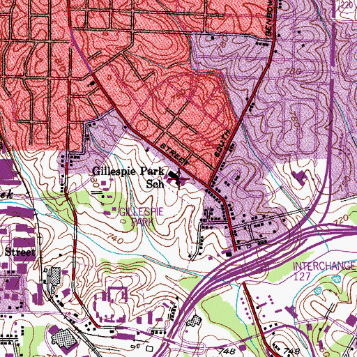 Topographic Map of Gillespie Park School, NC