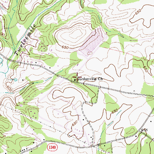 Topographic Map of Gordonville Church, NC