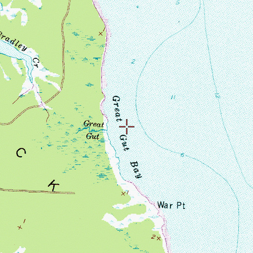 Topographic Map of Great Gut Bay, NC