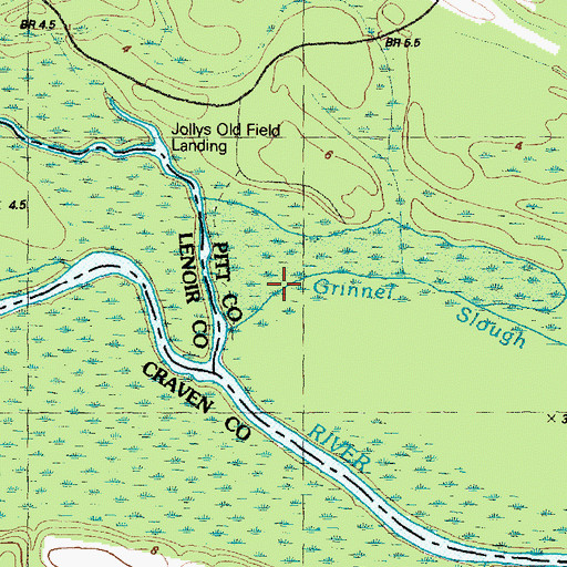 Topographic Map of Grinnel Slough, NC