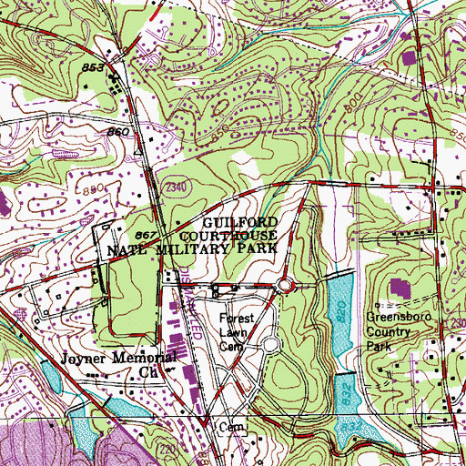 Topographic Map of Guilford Courthouse National Military Park, NC
