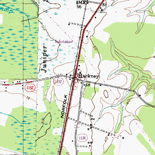 Topographic Map of Hackney, NC