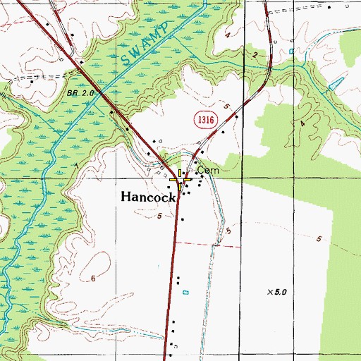 Topographic Map of Hancock, NC