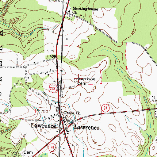 Topographic Map of Harrison Cemetery, NC