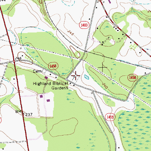 Topographic Map of Highland Biblical Gardens, NC
