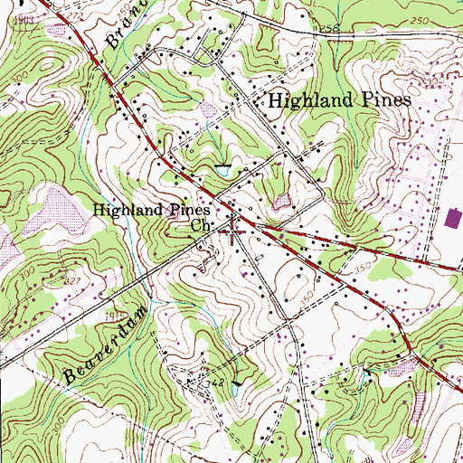 Topographic Map of Highland Pines Church, NC