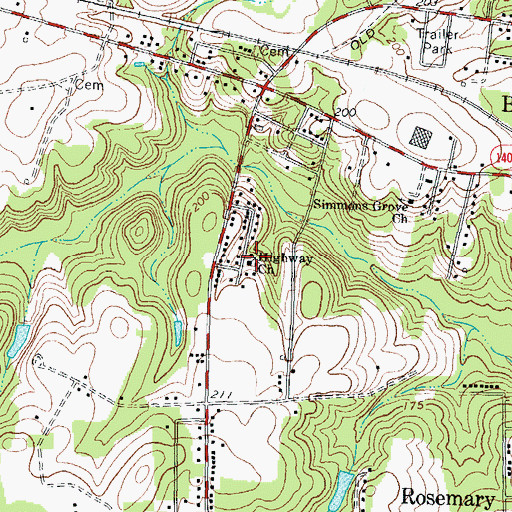 Topographic Map of Highway Church, NC