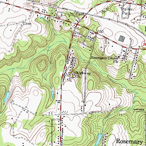 Topographic Map of Highway Church, NC