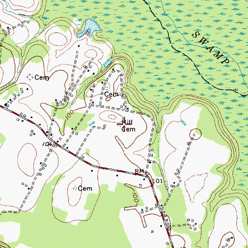 Topographic Map of Hill Cemetery, NC