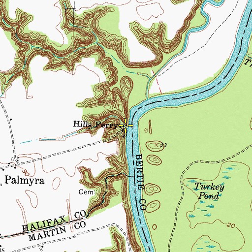 Topographic Map of Hills Ferry, NC