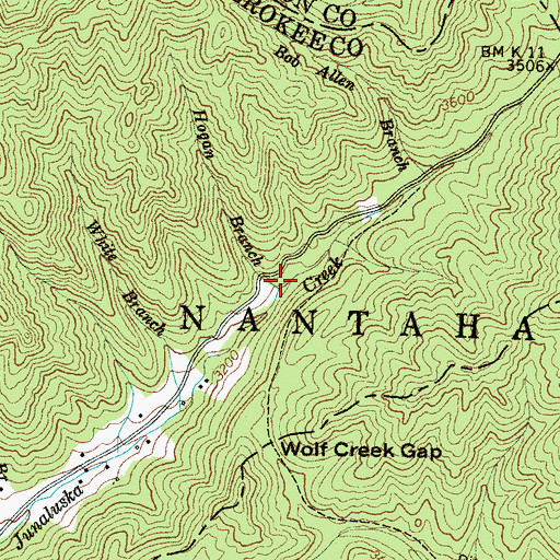 Topographic Map of Hogan Branch, NC