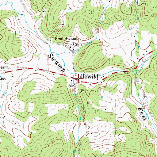 Topographic Map of Idlewild, NC