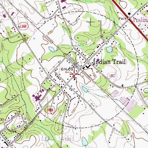 Topographic Map of Indian Trail, NC