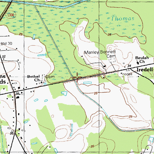 Topographic Map of Iredell Bridge, NC