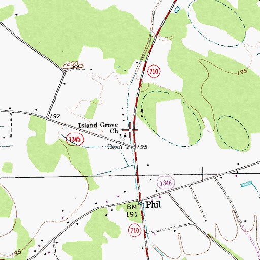 Topographic Map of Island Grove Church, NC