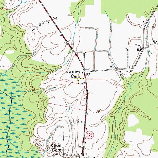 Topographic Map of James Cemetery, NC