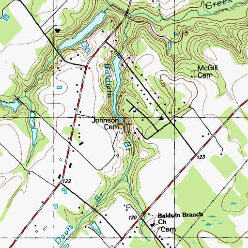 Topographic Map of Johnson Cemetery, NC